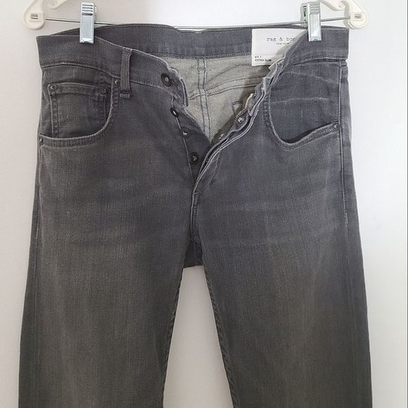 RAG & BONE Mens Jeans Grey Fit 1 Extra Slim Legs Button Fly Denim Size 31 - Picture 10 of 15